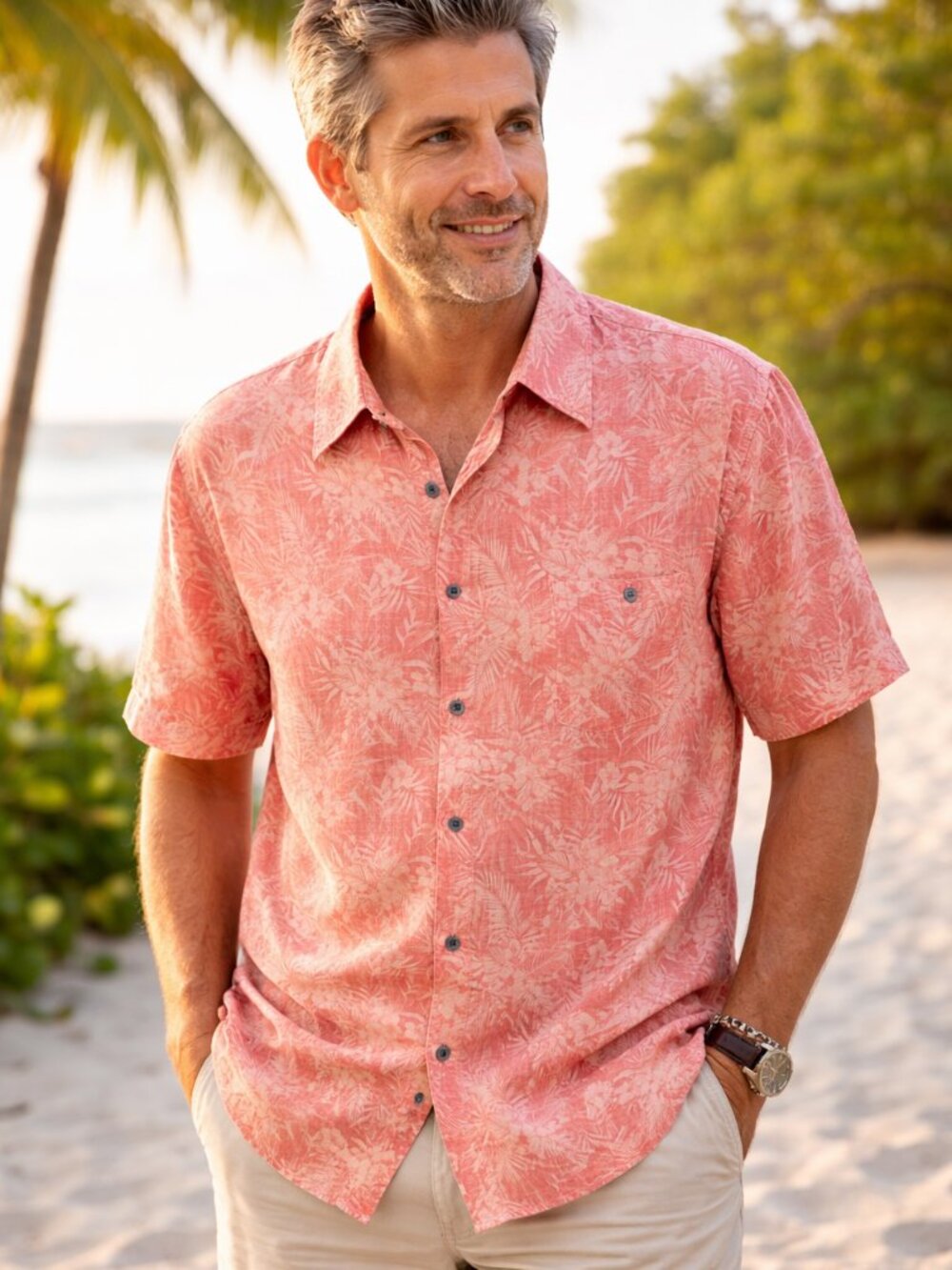 Havana Jim Hawaiian Shirt XL Coral 100% Rayon Tropical Camp Button Front NWT